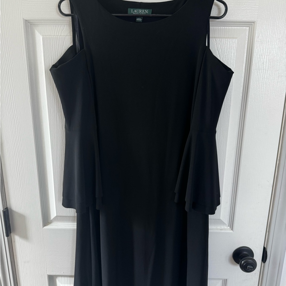 Ralph Lauren Black One-Shoulder Draped Evening Dress